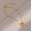 Elegante 18K goud titanium stalen enkelbandje met schattige vissenhangers en kralen - Dubbele Vis Ronde Kralen Enkelbandje