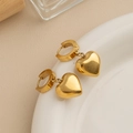 Boucles d'oreilles créoles cœur dorées en acier inoxydable pour femmes - Style Grand Cœur 3D Plein