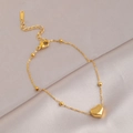18K goudvergulde titanium stalen enkelbandje met hart hanger en verfijnde gouden kralen - Hart Kralen