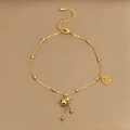 Fußkettchen aus 18K Gold Titanstahl mit Glücks-Calabash und Fu-Schriftzeichen-Anhänger - Goldener Fu-Flaschenkürbis