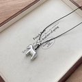 Zodiac horse pendant necklace in silver polished metal finish with minimalist black cord - Black Rope Horse Flower Necklace