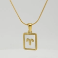 Golden 18K stainless steel Aries zodiac necklace with square shell pendant and snake chain - Aries