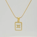 18K gold plated stainless steel Gemini necklace with square white shell pendant - Gemini