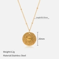 Gold Cancer zodiac pendant necklace in stainless steel with coin relief and ball chain - Cancer