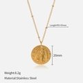 Collier en acier doré avec pendentif ange en relief et chaîne ornée de perles - Vierge