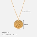 Collier capricorne en acier inoxydable doré avec pendentif rond en relief - Capricorne