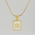 Gold plated stainless steel necklace featuring rectangular Aquarius shell pendant - Aquarius
