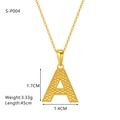Macro shot of gold letter A pendant necklace showing textured surface and dimensions - Letter A Style / Gold