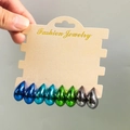 Detail of four-pair waterdrop earring set in blue, green and gunmetal finishes - Multicolor Four Pair Combination 6