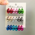 9 pairs of colorful mirror-finish teardrop earrings displayed on a fashion jewelry card - Multicolor Nine Pair Large Set 2