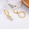 Detail showing S925 hallmark on gold plated hoop earrings with rectangle zircon drop - Gold Plated White Zirconia