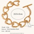 Minimalist 18K gold plated stainless steel heart link bracelet with elegant OT toggle clasp - Bracelet / Gold