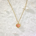 French style 18k gold heart pendant necklace with pink opal stone and fine O-chain - Gold Pink Cat Eye Stone