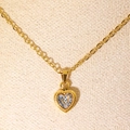 Golden heart pendant necklace with large clear cubic zirconia and textured edges - Gold White Zirconia