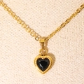 French style heart necklace featuring a black zircon pendant with gold milgrain detail - Gold Black Zirconia