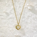 Elegant 18k gold plated titanium necklace with white opal heart pendant for women - Gold White Cat Eye Stone