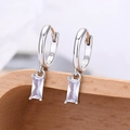 Elegant 925 sterling silver drop earrings with rectangular clear zircon gemstones - Platinum Plated White Zirconia