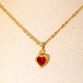 French style gold necklace with bright red heart zirconia pendant on beige leather - Gold Red Zirconia