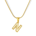Collar de cadena de serpiente de acero dorado con colgante de letra N en nácar blanco - Estilo Letra N - Cadena de Serpiente (S-P003-N) / Chapado en oro 18K