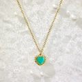 Collier chic français en titane or 18k avec un pendentif en forme de cœur opale - Or Pierre d'Oeil de Chat Bleu Lac