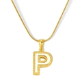 Collar de acero de titanio dorado con colgante letra P e incrustación de nácar blanco - Estilo Letra P - Cadena de Serpiente (S-P003-P) / Chapado en oro 18K