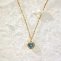 Collier vintage français avec pendentif cœur opale bleue plaqué or 18 carats - Or Pierre d'Oeil de Chat Bleu Clair