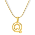 Collar de oro 18K con colgante letra Q en esmalte blanco y cadena de estilo serpiente - Estilo Letra Q - Cadena de Serpiente (S-P003-Q) / Chapado en oro 18K