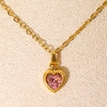Minimalist gold necklace featuring a pink heart-shaped zircon with beaded edge detail - Gold Pink Zirconia