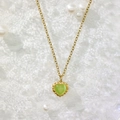 Collier doré de style français avec pendentif cœur en pierre œil-de-chat verte - Or Vert Lac Oeil de Chat Pierre