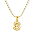 Collar de cadena de serpiente chapado en oro 18K con colgante de letra S en nácar blanco - Estilo Letra S - Cadena de Serpiente (S-P003-S) / Chapado en oro 18K