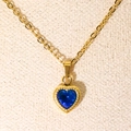 Minimalist vintage heart necklace featuring a blue zircon pendant in a gold finish - Gold Blue Zirconia