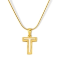 Collar dorado con colgante de letra T en nácar blanco y cadena de serpiente fina - Estilo Letra T - Cadena de Serpiente (S-P003-T) / Chapado en oro 18K