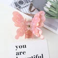 Pink pearlescent acetate butterfly hair claw clip with double-layered wings and metal spring - Metallic Red
