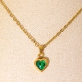 French retro gold chain necklace featuring an elegant heart-shaped emerald green zircon pendant - Gold Lake Blue Zirconia