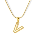 Elegante collar bañado en oro 18K con colgante letra V de nácar blanco y cadena fina - Estilo Letra V - Cadena de Serpiente (S-P003-V) / Chapado en oro 18K