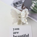 Pearlescent white butterfly hair claw clip with colorful acetate finish and metal spring - Iridescent White