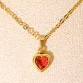French minimalist heart pendant necklace with red zircon in gold finish setting - Gold Rose Red Zirconia