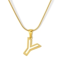 Collar dorado con colgante letra Y, incrustación blanca y borde de cuentas - Estilo Letra X - Cadena de Serpiente (S-P003-X) / Chapado en oro 18K