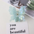 Iridescent light blue butterfly hair claw clip with acetate finish and gold spring - Metallic Green