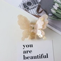 Double-layered acetic acid butterfly hair claw clip with pearlescent champagne finish - Iridescent Yellow