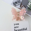 Pink iridescent butterfly hair claw clip with pearlescent finish and double-layer design - Metallic Pink
