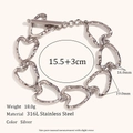 Silver 316L stainless steel bracelet with open heart links and a toggle clasp - Bracelet / Steel