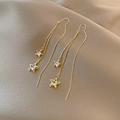 Boucles d'oreilles pampilles dorées avec étoiles multicouches et zircons brillants - Ligne d'Oreille Étoile à Cinq Branches à Plusieurs Couches Or (A348)