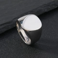 Polished stainless steel signet ring with minimalist teardrop design on stone background - US 6 / Steel