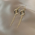 Boucles d'oreilles longues à pampilles avec cadres dorés et détails en pierre d'oeil de chat - Gland Or Noir en Losange Géométrique (A356)