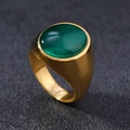 Vintage gold stainless steel ring featuring a large oval green cat-eye gemstone inlay - US 6 / Gold Green Cat Eye