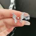 Macro shot of liquid butterfly ring featuring silver frame and red enamel gradient wings - White-Red-Pink Gradient (5#-C)