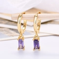 925 silver needle drop earrings with rectangular purple zircon in gold finish - Gold Plated Purple Zirconia