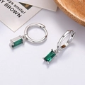 S925 sterling silver earrings featuring rectangular emerald green zircon stones - Platinum Plated Green Zirconia