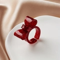 Funkelnder roter Glitzer-Resin-Ring mit Schleife und verstellbarem offenem Band - Rot
